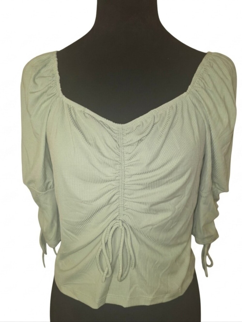 Sage Green Ruched‎ Crop Top Cottagecore, Milkmaid